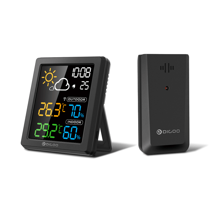 DIGOO DG-8647 Mini HD Color Screen LCD Weather Station Alarm Clock Smart Hygrometer Thermometer Snooze Dual Desktop Clock