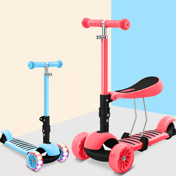 2-In-1 Kids Adjustable Scooter with Detachable Seat&Flashing Wheels Toddler Baby Walker Multifunctional Children Bike for Aged 1-12