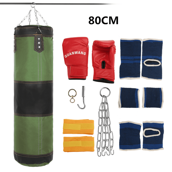 Filled Adult Hanging Punch Bag Heavy Boxing Training with MMA Gloves Hand Foot Ankle Pads Home Gym