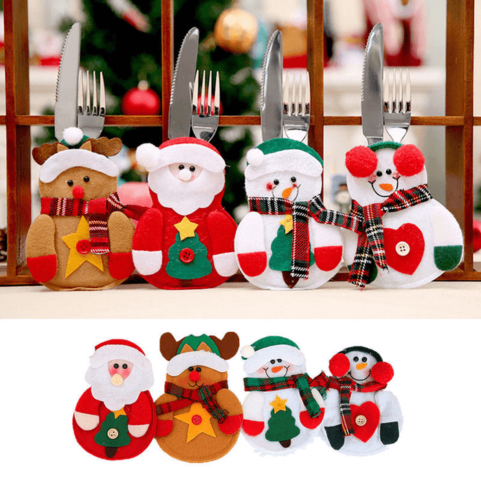 6PCS Christmas Santa Claus Tableware Holder Pocket Xmas Dinner Cutlery Bag Decor
