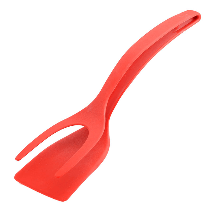 BBQ Tonga Non-Stick Fried Egg Turners Silicone Cooking Turner Kitchen Utensils Bread Tongs Multifunctional Cooking Tool Black and Red