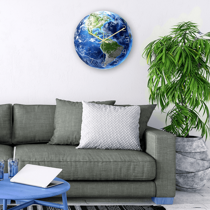 CC023 Creative Earth Pattern Wall Clock Mute Wall Clock Quartz Wall Clock for Home Office Decorations