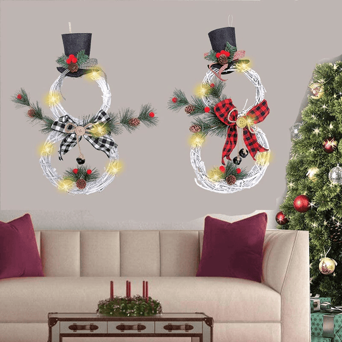 2020 Christmas LED Lights Hang Decoration Snowman Xmas Wreath Rattan Circle Christmas Tree Decoration Navidad Door for Home Decor