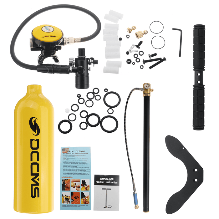 DCCMS 1L Scuba Diving Tank Set Air Tank Hand Pump Breathing Valve Outdoor Swimming Snorkeling Breath Diving Equipment