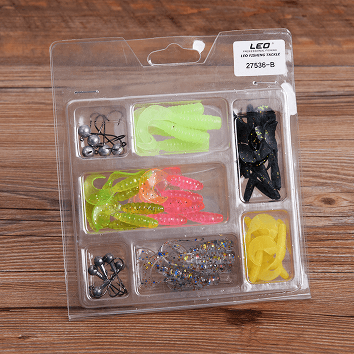 LEO 52Pcs Fishing Lures Lead Hooks Soft Bait Set Bass Lure Tackle