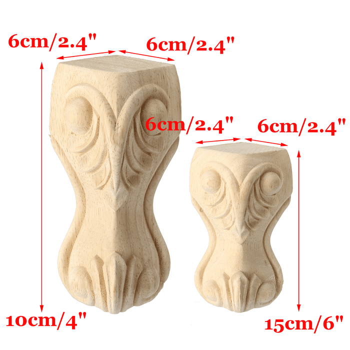 4Pcs 10/15Cm European Solid Wood Carving Furniture Foot Legs Unpainted Table Cabinet Feets