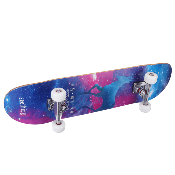 SGODDE 31'' Skateboards 7 Layer Canadian Maple Double Kick Long-Board for Kids Youths Beginners