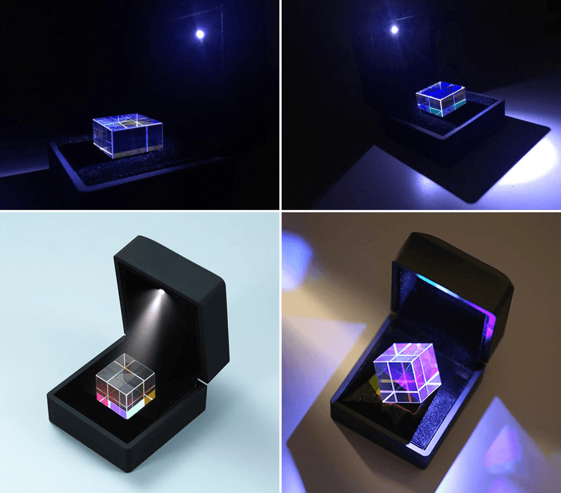 20Mm/23Mm Optical Glass Crystal Combiner Prism X Cube RGB Dispersion Splitter W/ Blue Shinning Box