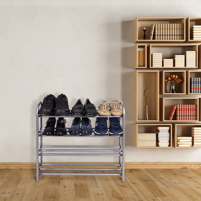 GEMITTO Silver Grey 4 Layers Extendable Shoe Organiser Racks Heavy Duty Shoe Stand Storage