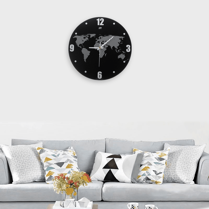 World Map Wall Clock Modern Travel around Density Fibreboard Record Home Kitchen