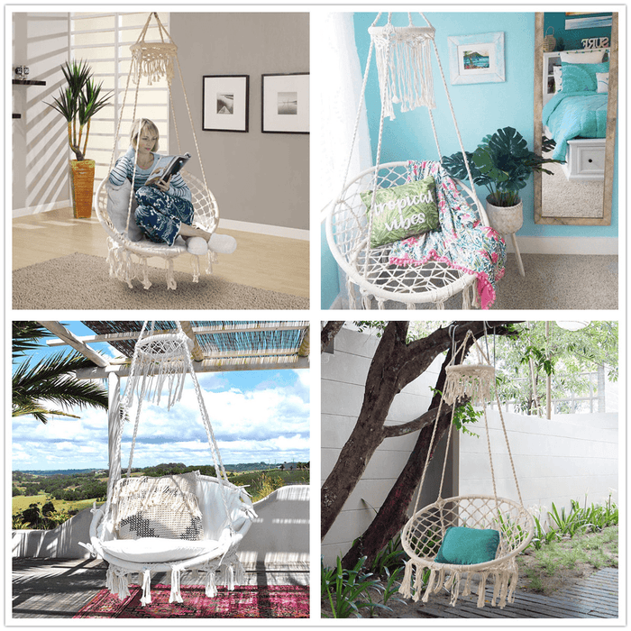 150KG Max Load Classic Hammock Swing Chair Bohemian Style Cotton Rope Hanging Spider Swing for Patio, Yard, Garden Indoor Outdoor