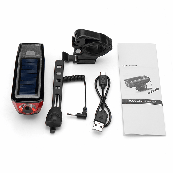 XANES BL03 750LM T6 LED 4 Modes 2000Mah Lithium Battery USB/ Solar Charging Power Bank Bike Front Light with 140Db Tweeter