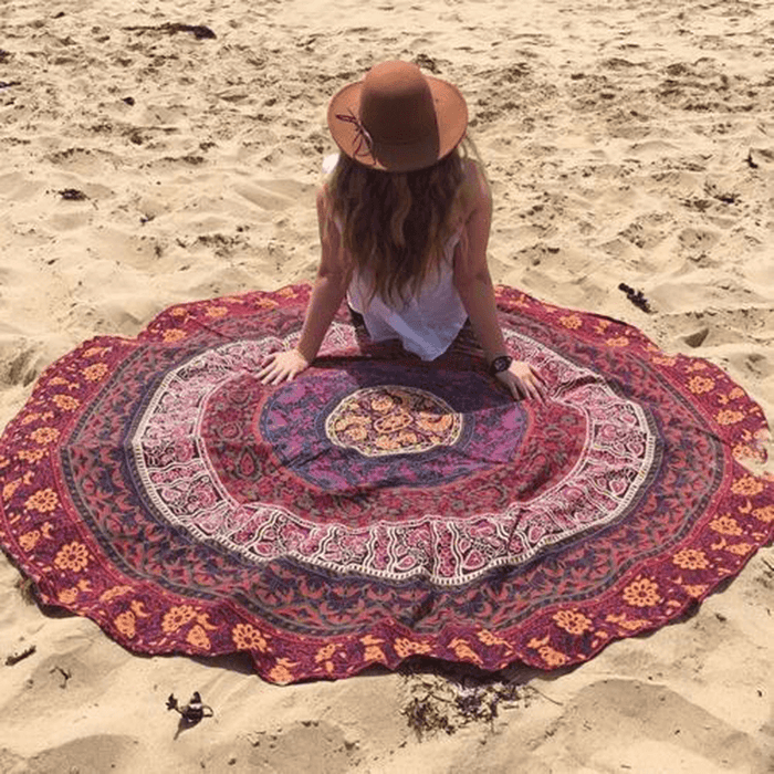 Honana WX-16 150Cm Bohemian Style Thin Chiffon Beach Shawl Mat Mandala round Silk Scarf Bed Sheet Tapestry