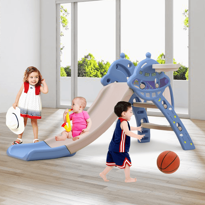 3 in 1 Toddler Slide and Swing Set Climber Slide Playset Equipped with Climbing Ladder Slide Basketball Hoop Christmas Gifts