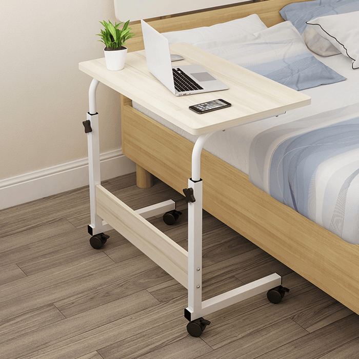 Mobile Laptop Desk Adjustable Height Computer Wood Table Stand Bed Bedside