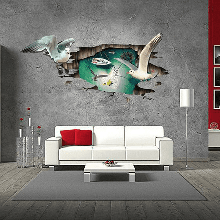 Miico Creative 3D Sea Gulls Birds Sea Island PVC Removable Home Room Floor Decor Sticker