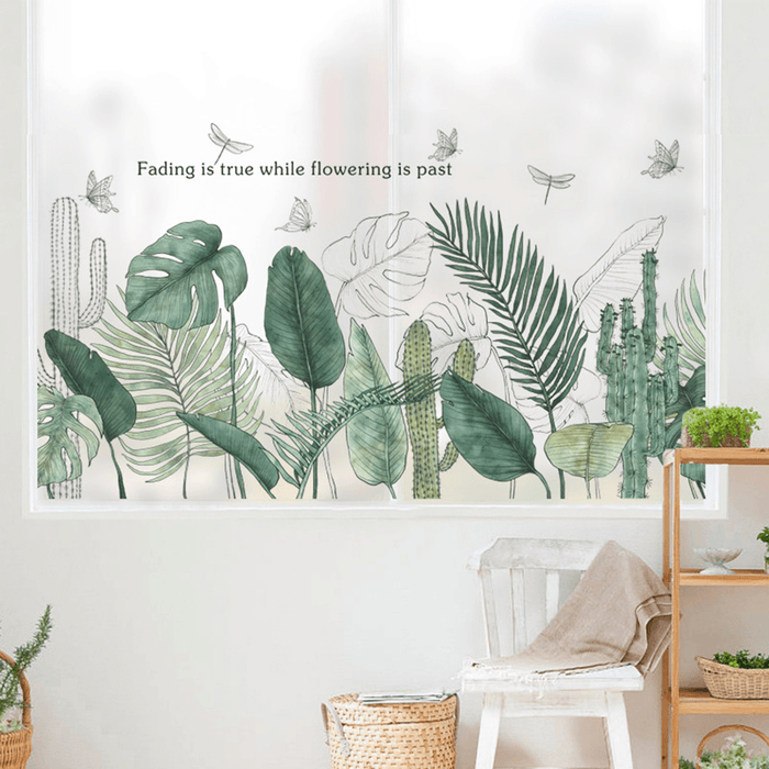 Wall Stickers DIY Tropical Palm Leaves Wallpaper Home Bedroom Decoration