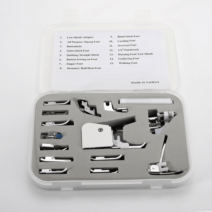 15Pcs Low Shank Sewing Machine Feet Presser Walking Foot Set Kit Tools