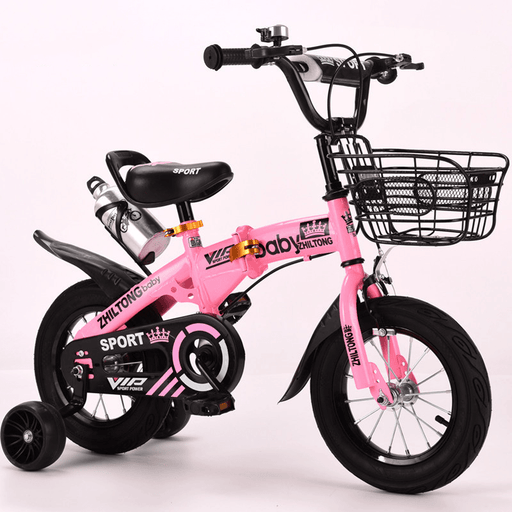 12Inch 4 Wheels Kids Adjustable Folding Balance Bike with Kettle Shelf＆Flashing Wheels Baby Children Bicycle for Aged 2-4 Boys＆Girls Gifts