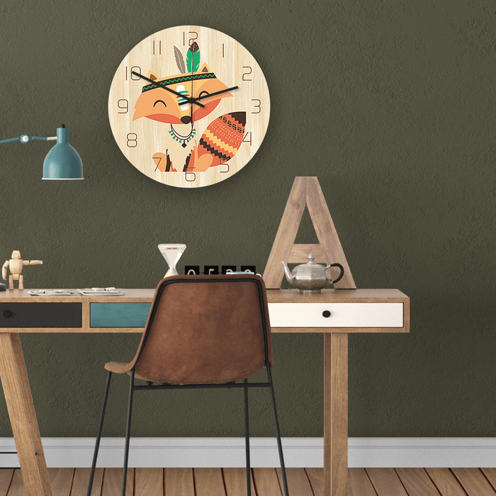 CC027 Creative Fox Pattern Wall Clock Mute Wall Clock Quartz Wall Clock for Home Office Decorations