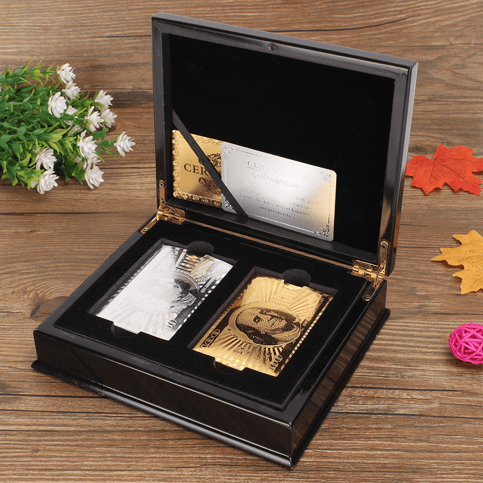 1 Set of Noble Classic 2 $100 Gold & Silver Playing Cards Regular Poker Deck Collectible Box