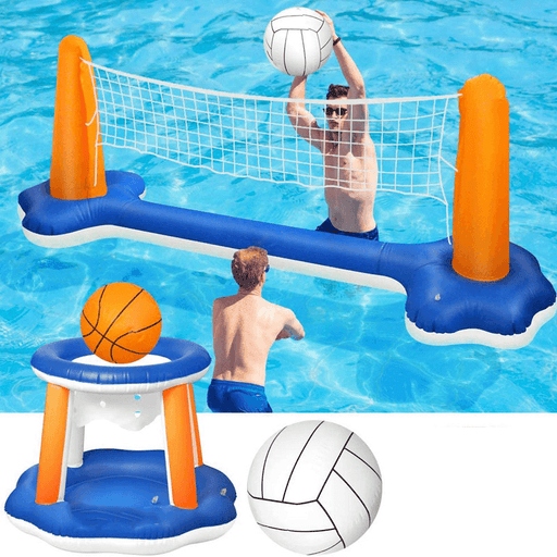 Inflatable Water Volleyball Net Basketball Hoop Basketball Volleyball Floating Toys Swimming Pool Toy Set