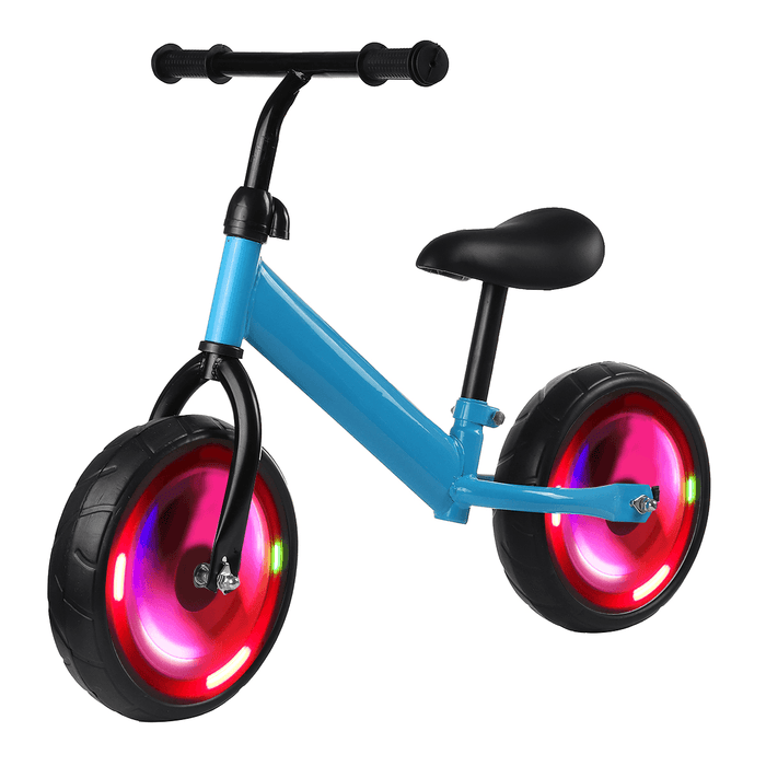 Kids Adjustable Height Flashing Balance Bikes Children Bicycle with Comfortable Cushions＆Non-Slip Handles Wear-Resistant＆Shock-Absorbing Rubber Tires Aged 2-7 Years Old