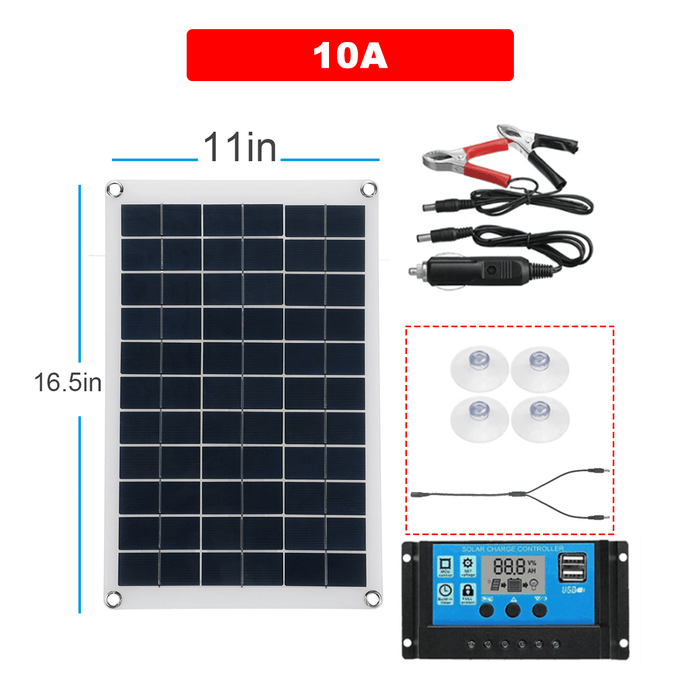 Max 100W Protable Solar Panel Kit Dual DC USB Charger Kit Single Crystal Semi-Flexible Solar Power Panel W/ None/10A/30A/60A/100A Solar Controller