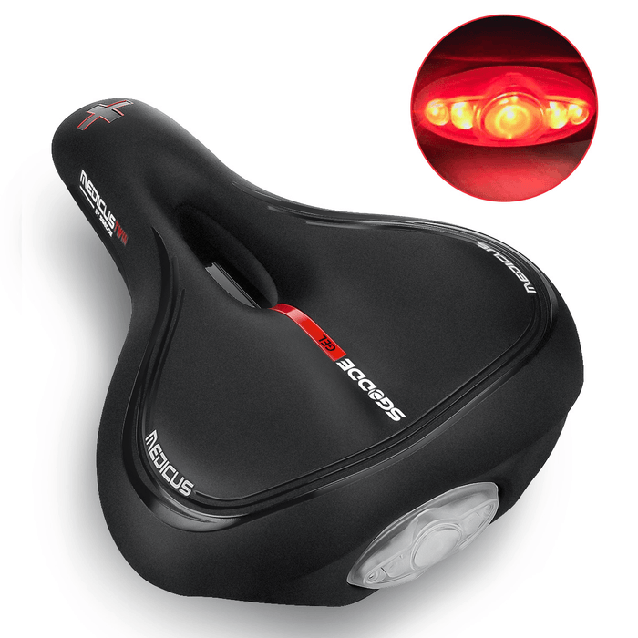 SGODDE Bicycle Saddle Memory Foam Soft Dual Shock Absorbing Breathable Bike Cushion Bike Seat with Taillight Cycling