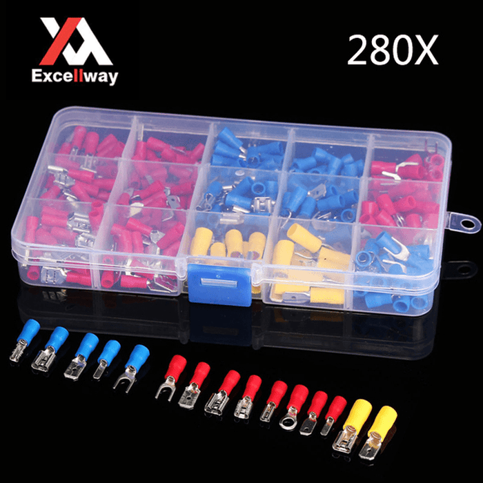 Excellway® EC08 280Pcs Assorted Electrical Fork Ring Spade Crimp Terminal Wire Connector Box Kit