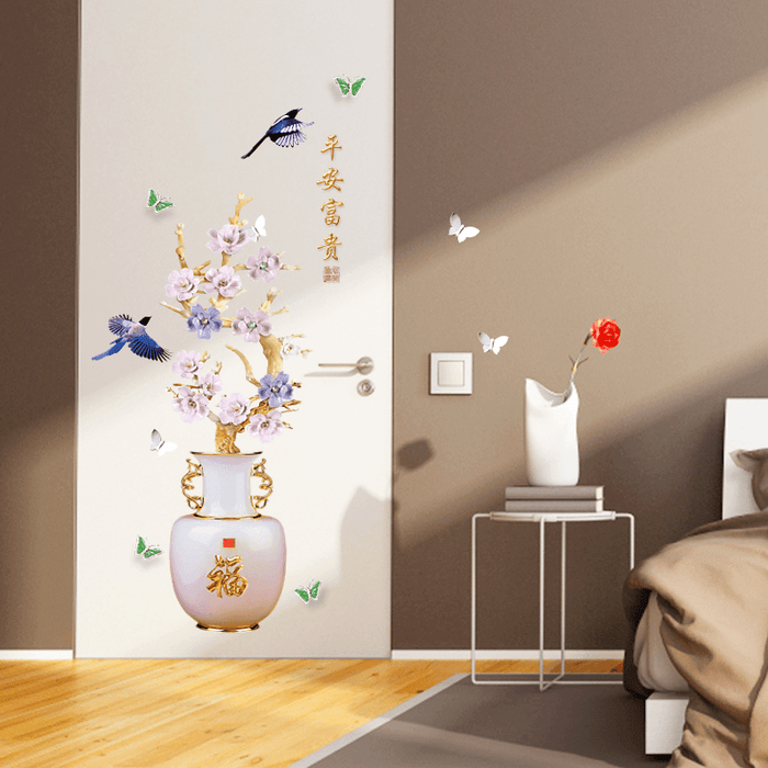 Miico SK9335 Vase Painting Sticker Living Room Bedroom Door Background Decorative Wall Sticker