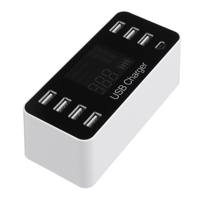 8 Multi-Port USB Adapter LCD Display Desktop Wall Charger Smart Quick Charging Station