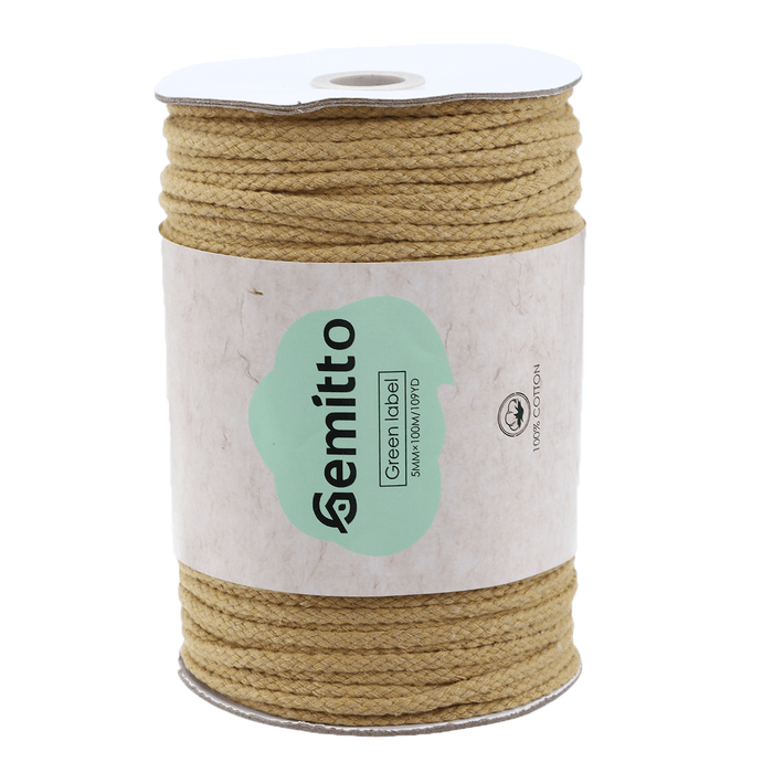 GEMITTO 100M Braided Rope Cotton Yarn Cords 100% Cotton DIY Craft Knitting Wall Hanging for Hand Knitted Gifts