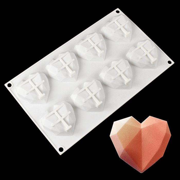 8 Grids Diamond Heart Dessert 3D Cake Mold Art Mousse Silicone Mould