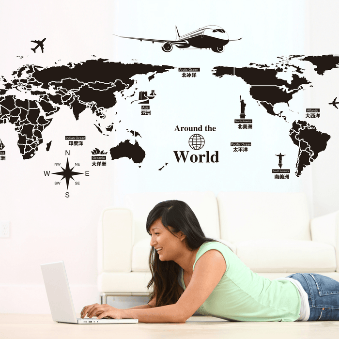 World Map Wall Stickers Removable PVC Map of the World Art Decals for Living Room Home Decor