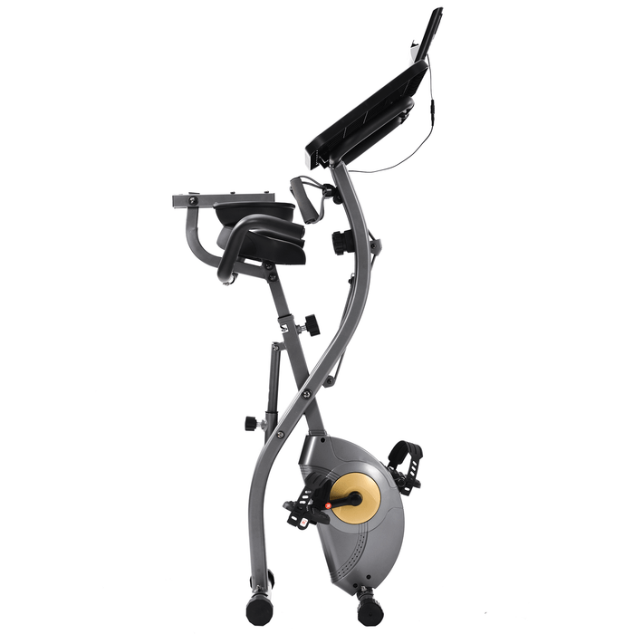 [USA Direct] Folding Exercise Bike Exerpeutic Machine with 8 Levels Resistance Adjustments Digital Large LCD Display Fitness Home Gym