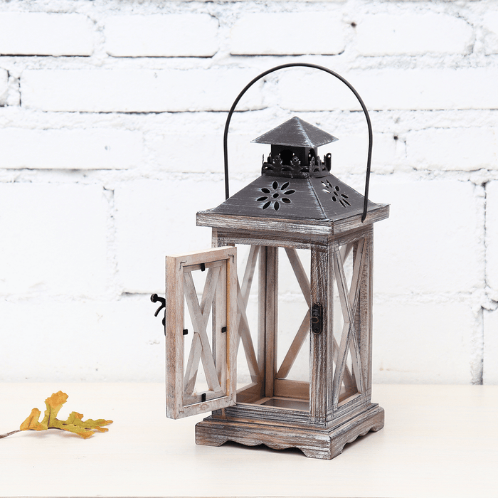 Vintage Tea Light Wooden Candle Holder Moroccan Hanging Iron Lantern Home Decor