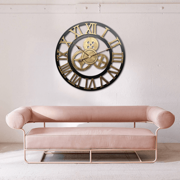 Vintage Handmade Clock Large Gear Wall Clock Rustic Wooden Luxury Art Home Decoration