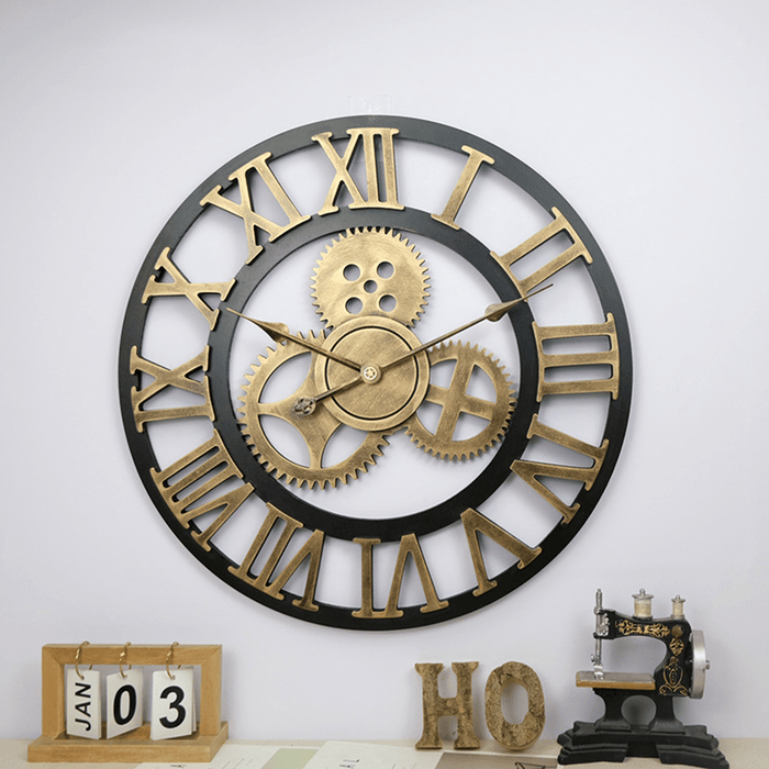 Vintage Handmade Clock Large Gear Wall Clock Rustic Wooden Luxury Art Home Decoration