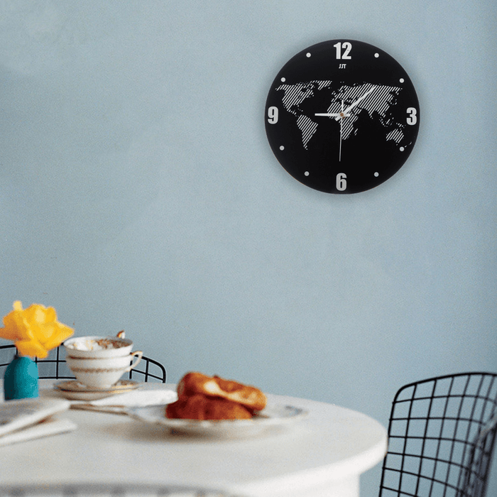 World Map Wall Clock Modern Travel around Density Fibreboard Record Home Kitchen