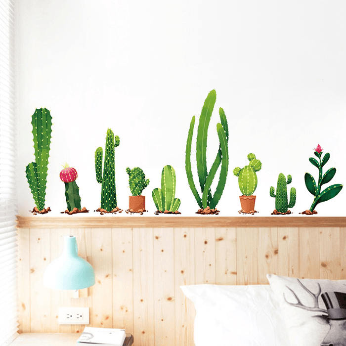 Miico Creative Cartoon Cactus PVC Removable Home Room Decorative Wall Door Decor Sticker