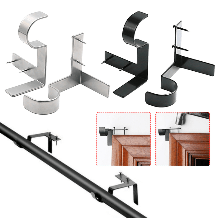 2PCS Curtain Rod Brackets Hanging Curtain Rod Pole Holder Bracket Tap Window Frame No Drill