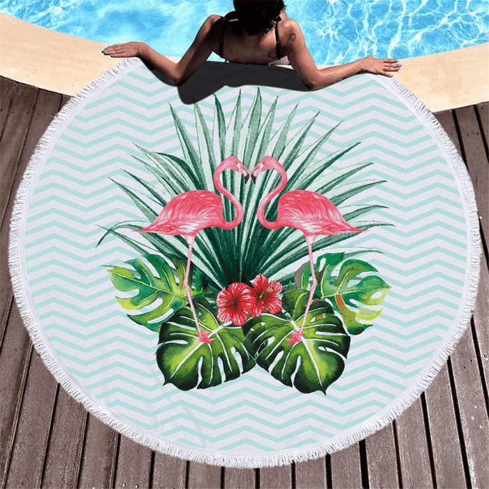 Fashion Flamingo 450G round Beach Towel with Tassels Microfiber 150Cm Picnic Blanket Beach Cover Up