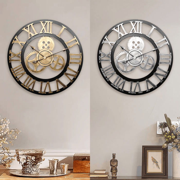 Vintage Handmade Clock Large Gear Wall Clock Rustic Wooden Luxury Art Home Decoration