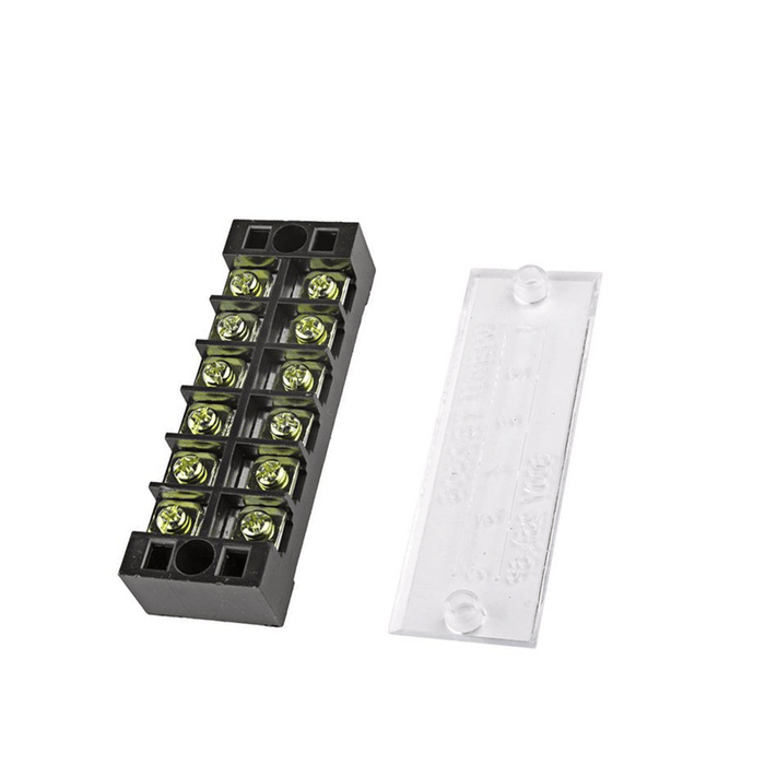 Excellway® TB-2506 600V 25A 6 Position Terminal Block Barrier Strip Dual Row Screw Block Covered W/ Removable Clear Plastic Insulating Cover