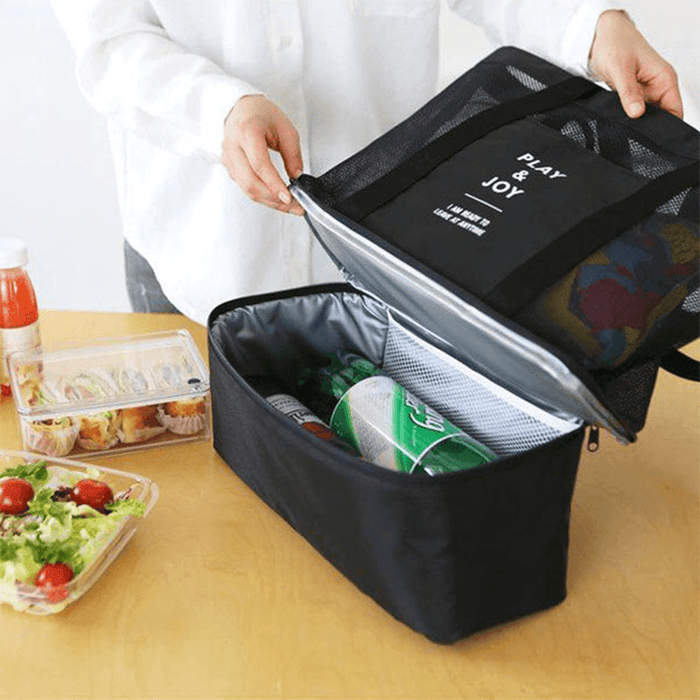 Honana DW-LB2 Handheld Lunch Bag Insulated Cooler Picnic Bag Mesh Beach Tote Bag Food Drink Storage