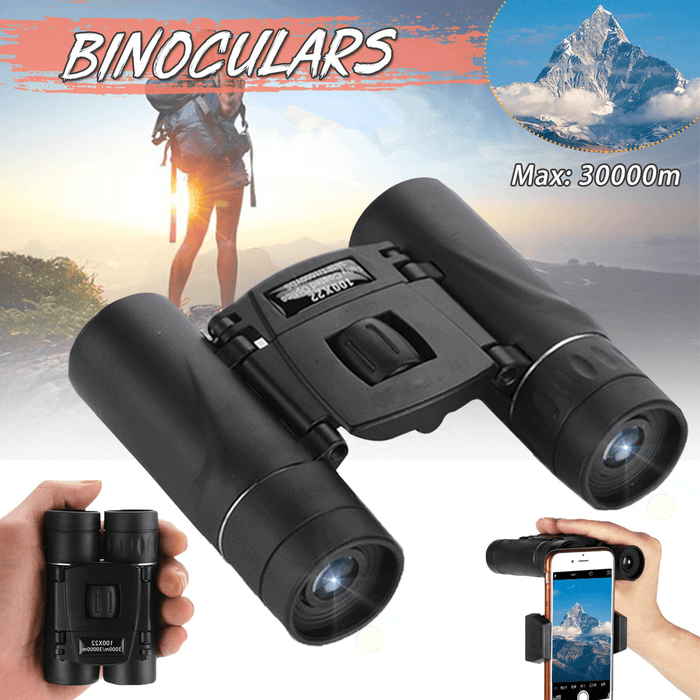 100X22 Mini HD Binoculars Folding Compact BAK4 Telescope High Powered Night Vision Binoculars