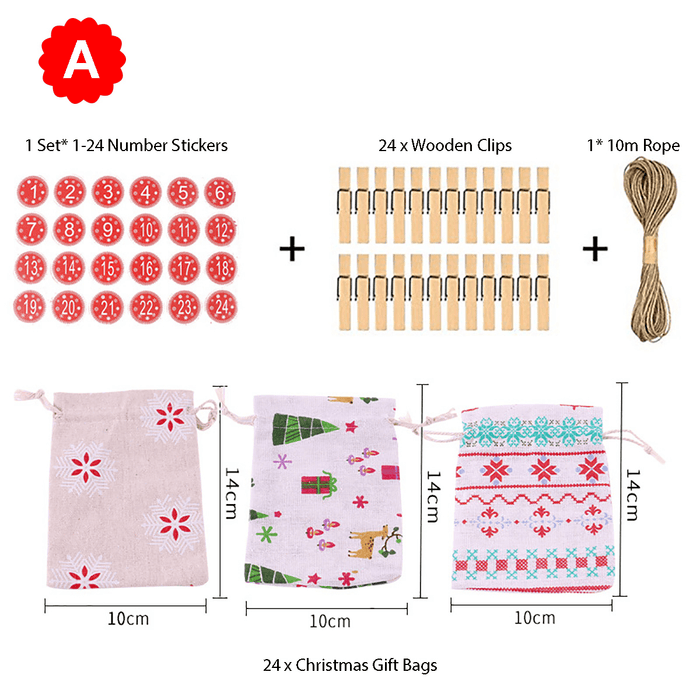 Christmas Cotton Linen Hanging Advent Calendars Countdown Drawstring Gift Bags Candy Biscuit Pouches Present Gift Wrap