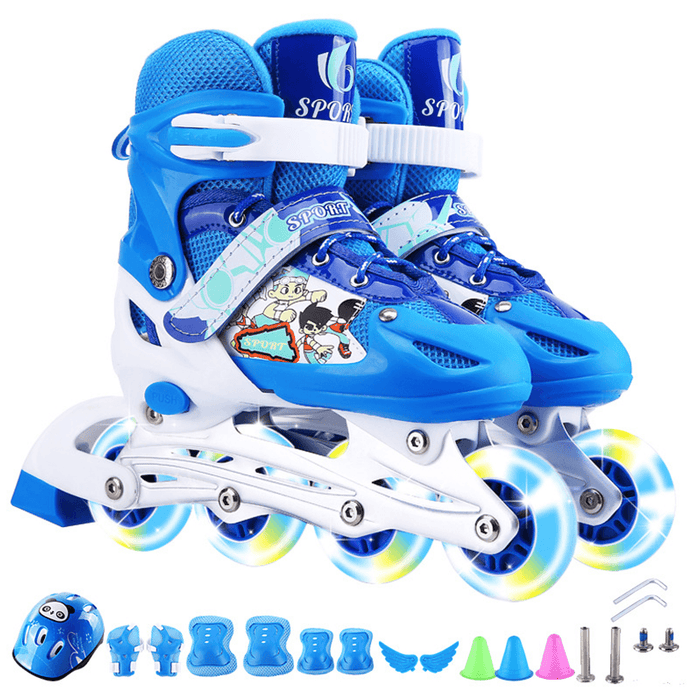 3 Sizes Adjustable Inline Skates Set with LED Flashing Wheels Safe Roller Light up Illuminating Wheels Beginner Skates Roller with Protective for Adult＆Kids