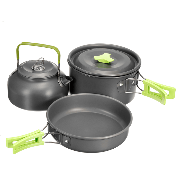 3PCS Camping Pot Cookware Pans Kettle Set Aluminum Alloy Portable Outdoor Camping Fishing Travel